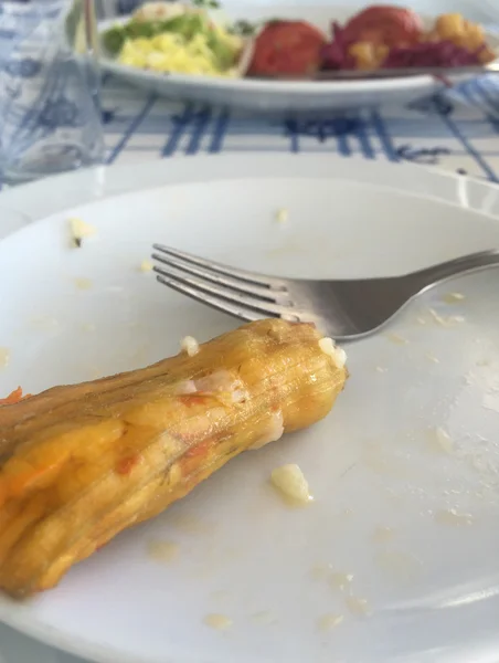 Flor de abobrinha recheada que é um aperitivo tradicional turco — Fotografia de Stock