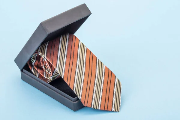 Silk Tie Gift Box Blue Copy Space Fathers Day —  Fotos de Stock