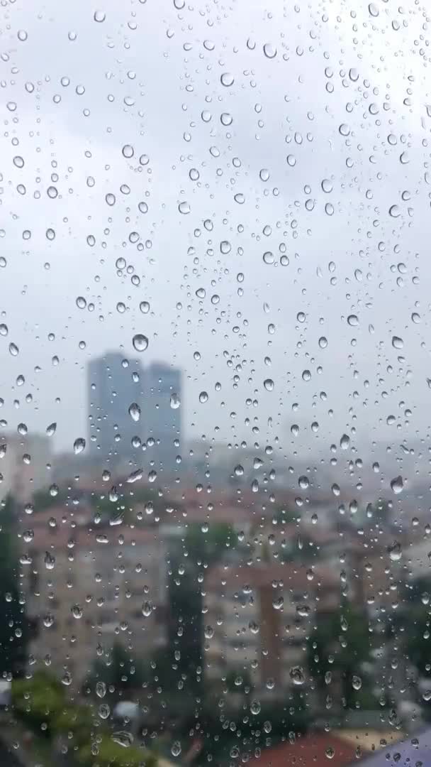 Dikey Zaman Aşımı Pencere Camına Yağmur Damlaları — Stok video
