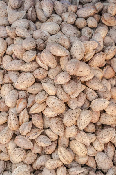 Background Closeup Heap Shelled Almonds — Stock Photo, Image
