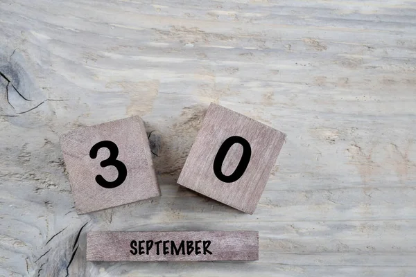 Gros Plan Cube Calendrier Pour Septembre Sur Fond Bois Avec — Photo