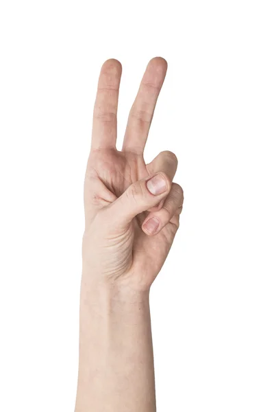 Χέρι δείχνει το σύμβολο της νίκης και ήσυ — Φωτογραφία Αρχείου
