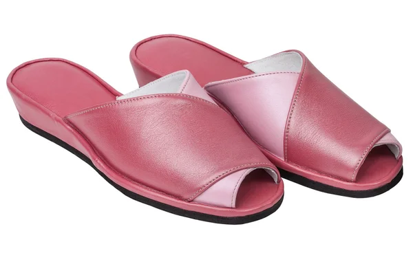 Pair genuine leather female slippers — Stock Photo, Image