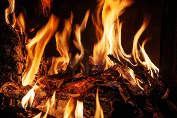 Burning Firewood Fireplace Closeup — Stock Photo, Image