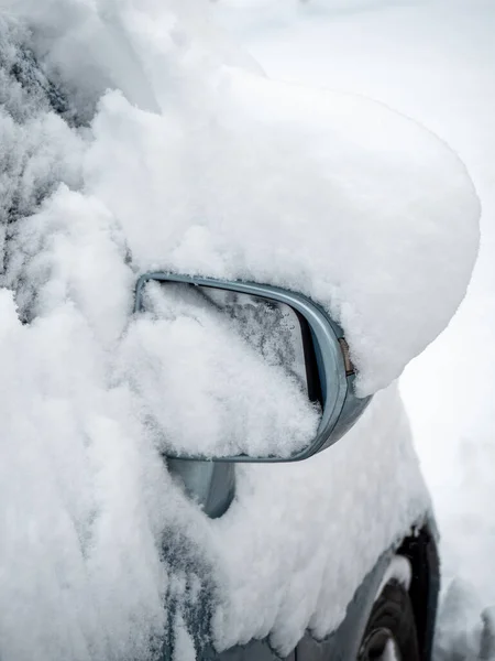 Rétroviseur Vitre Voiture Recouverts Neige Fraîche Après Une Chute Neige — Photo