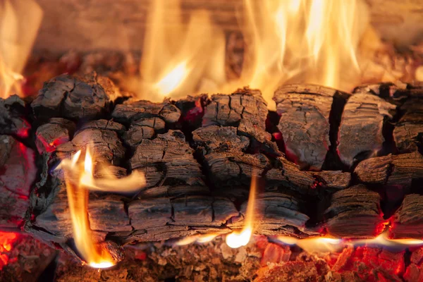 Toro de madeira em chamas — Fotografia de Stock