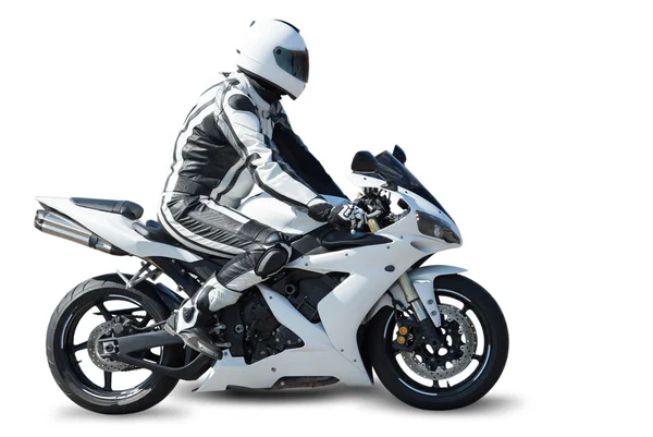 Motorcycle racer on white — Stock Photo, Image