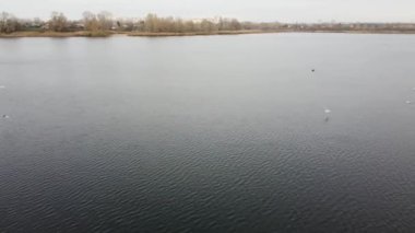 Gölün üst manzarası. Sudaki kuşlar