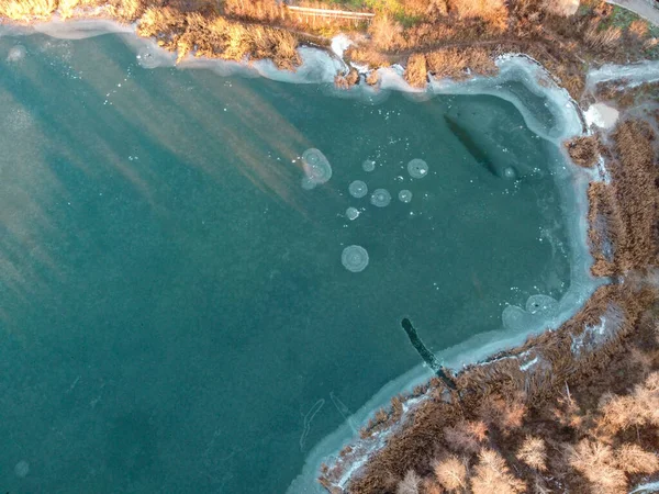 Winterlandschaft Aus Der Höhe Frostige Luft Und Eis Auf Dem — Stockfoto