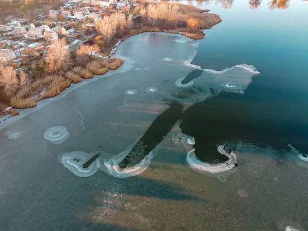 Paisagem Inverno Uma Altura Gelado Gelo Rio Rio Inverno Cima — Fotografia de Stock