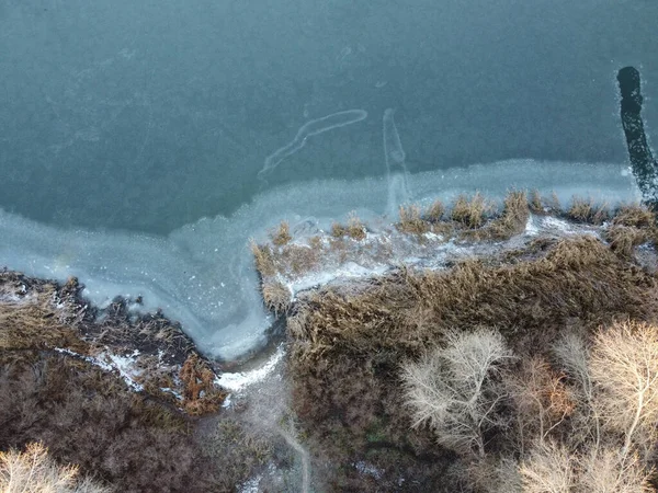 Paisaje Invierno Desde Una Altura Aire Helado Hielo Río Río —  Fotos de Stock