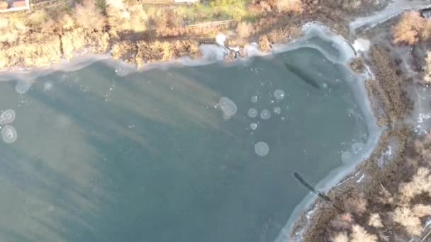 Paisaje Invierno Desde Una Altura Aire Helado Hielo Río Río — Vídeos de Stock