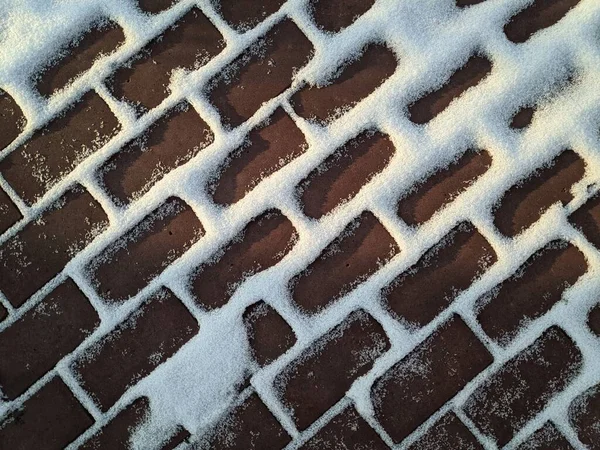 Ziegel Schnee Wand Und Schnee Braune Ziegel — Stockfoto