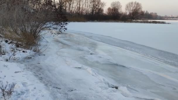Белый Лёд Текстура Льда Froded Water River — стоковое видео