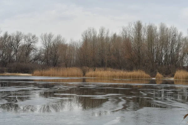 氷は川で溶ける 凍った川の風景 — ストック写真