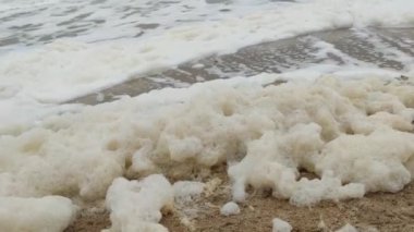 Denizde dalgalar. Deniz köpüğü. Kıyı ve dalgalar. Okyanusta fırtına.