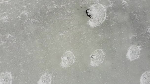 Vlucht Bevroren Meer Breken Ijs Plattelandsdorp Litouwen Luchtfotografie Tijdens Het — Stockvideo