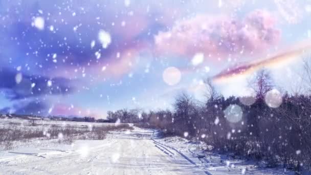 Peisaj Fabulos Iarnă Zăpadă Natură Starea Spirit Festivă Iarnă Natură — Videoclip de stoc