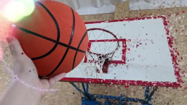 Basquetebol Voa Para Ringue Bola Basquetebol Basquetebol Basquetebol Ginásio Modern — Vídeo de Stock