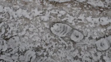 Donmuş ayak izleri. Buzda ayak izleri. Karda ayak izleri, karla kaplı şehir sokakları..