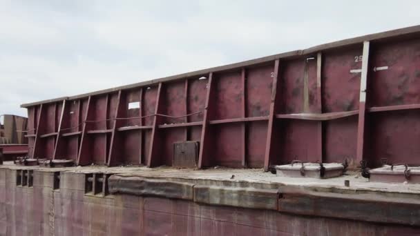Vieilles Barges Amarrage Quai Vieille Industrie Barges Fluviales Détails Latéraux — Video