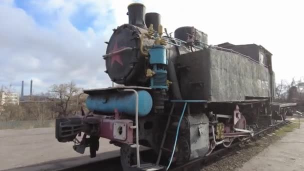 Vieja Locomotora Vapor Ferrocarril Época Tren Época Elementos Del Ferrocarril — Vídeos de Stock