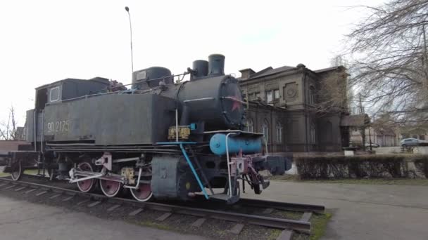 Eski Bir Buhar Lokomotifi Antika Demiryolu Klasik Tren Demiryolu Elementleri — Stok video