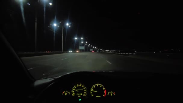 Condução Noite Carro Dentro Carro Noite Vista Estrada Grande Cidade — Vídeo de Stock