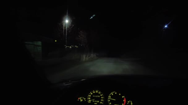 Conduciendo Por Noche Coche Dentro Del Coche Por Noche Vista — Vídeo de stock