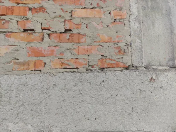 红砖和混凝土 墙的纹理 灰色混凝土和砖块 — 图库照片