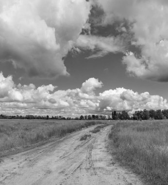 Bulutlu güzel bir manzara. yeşil çimenler ve mavi gökyüzü. Bahar doğası. Doğal duvar kağıdı