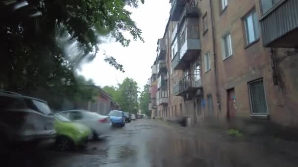 Fundo Borrado Com Chuva Tempo Úmido Frio Chuva Poças Cidade — Vídeo de Stock
