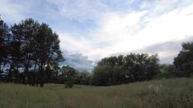 Güzel gökyüzü olan gün batımı. Bulutlu akşam manzarası. Doğal manzara. Gökyüzündeki hacimli bulutlar