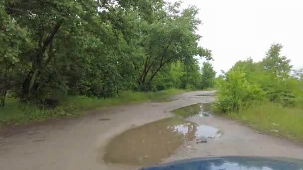 悪い道を運転してる 車は未舗装の道路を走行中で — ストック動画