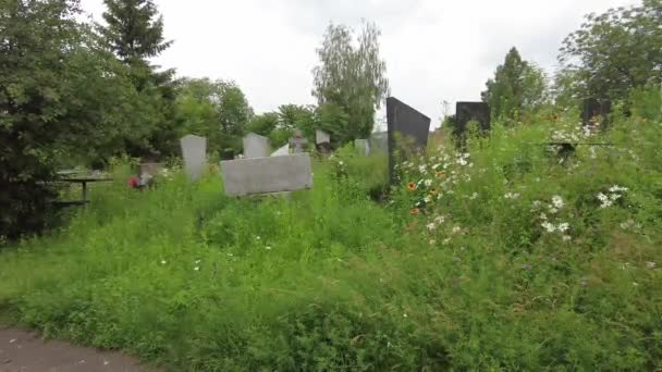 Staré Zarostlé Hroby Starý Hřbitov Památky Kříže Hrobech — Stock video