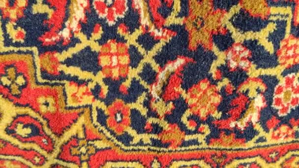 Pattern Carpet Old Woolen Carpet Vintage Handmade Carpet Ancient Ornament — Stock Video