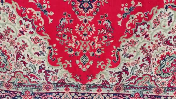 Pattern Carpet Old Woolen Carpet Vintage Handmade Carpet Ancient Ornament — Stock Video