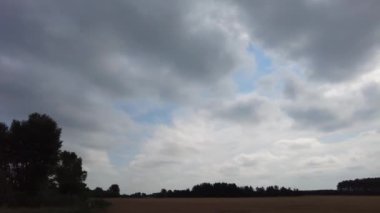 Tarlalı ve bulutlu yaz manzarası. Tarlanın üzerinde gri bulutlar.
