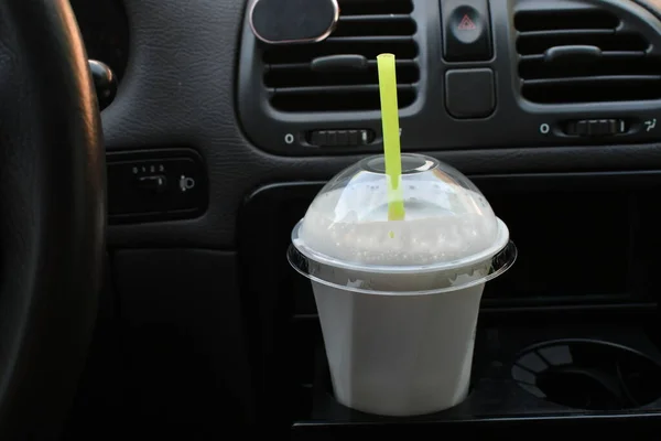 Milkshake Car Glass Milkshake Straw — Stock Photo, Image