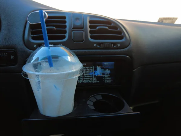 Milkshake Car Glass Milkshake Straw Milk Drink Car — Stock Photo, Image