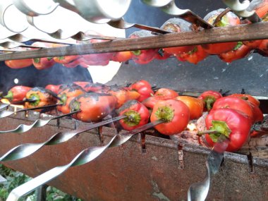 Kızarmış sebze. Izgara sebze. Yemeği ateşte pişirmek