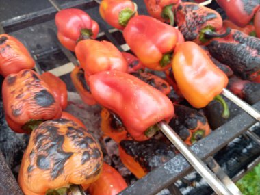 Kızarmış sebze. Izgara sebze. Yemeği ateşte pişirmek