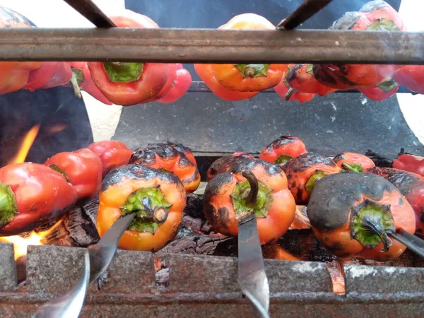 Fried Vegetables Grilled Vegetables Cooking Food Fire — Stock Photo, Image