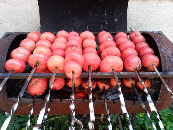 Verdure Fritte Verdure Grigliate Cottura Del Cibo Fiamme — Foto Stock