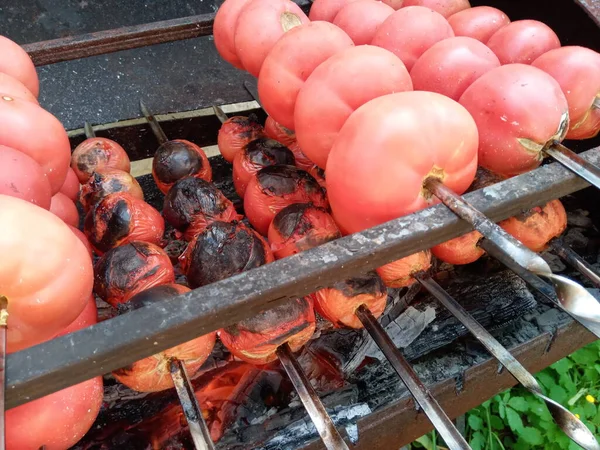 Sült Zöldség Grillezett Zöldség Főzés Élelmiszer Lángokban — Stock Fotó