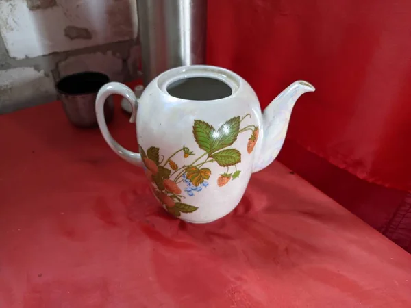 Vieja Tetera Porcelana Tetera Con Patrones Tetera Vintage Porcelana — Foto de Stock