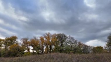 Çok bulutlu bir gökyüzü manzarası. Fırtınadan önce hava. Yağmurdan önce gökyüzü. Vistula 'da sabahın erken saatlerinde, güneşin doğuşu, çok bulutlu bir gökyüzü. Çok karanlık ve kasvetli bir gökyüzü. Yüksek çözünürlüklü görüntü, 60 kare.