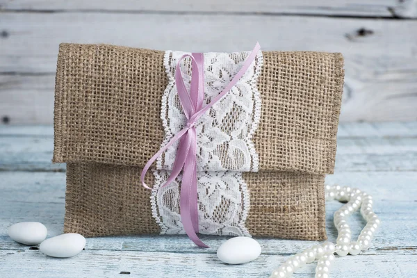 Burlap wedding favor — Stock Photo, Image