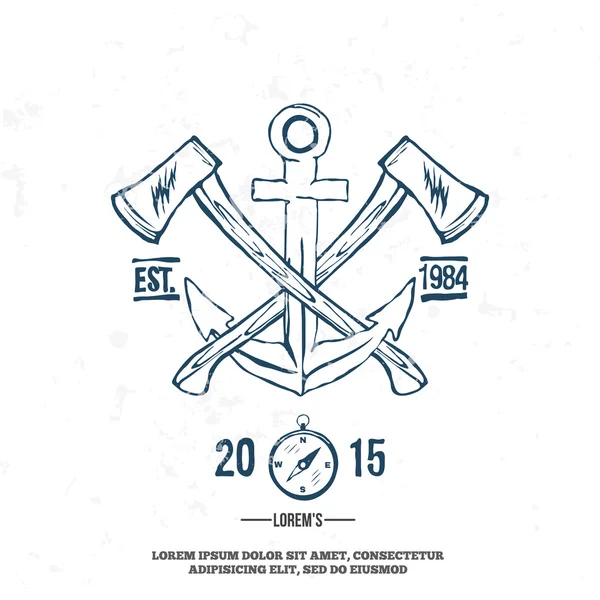 Anchor with crossed axes. Design elements. T-shirt print — Stock Vector