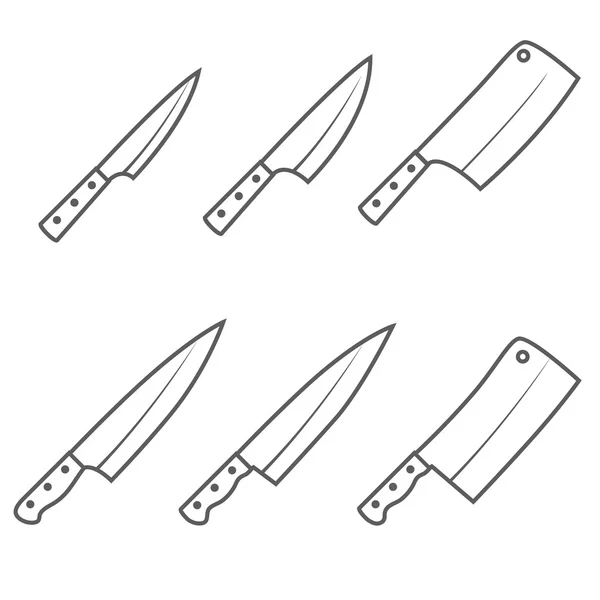 Conjunto de seis facas de cozinha vetor —  Vetores de Stock